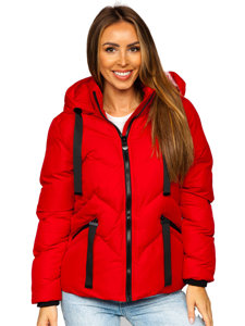 Κόκκινο καπιτονέ μπουφάν γυναικείο χειμερινό με κουκούλα Bolf 5M739