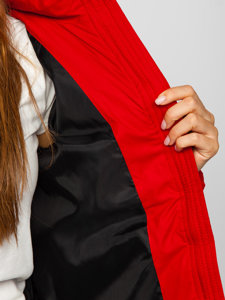 Κόκκινο καπιτονέ μπουφάν γυναικείο χειμερινό με κουκούλα Bolf 5M739