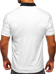 Λευκό με εκτύπωση ανδρικό πόλο μπλουζάκι με τσέπη Bolf 192472