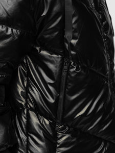 Μαυρο καπιτονε μπουφαν γυναικειο χειμωνιατικο με κουκουλα Bolf P6618