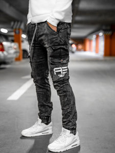Μαύρο ανδρικό τζιν παντελόνι jogger μάχης Bolf TF112