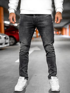 Μαύρο ανδρικό τζιν παντελόνι skinny fit με ζώνη Bolf R61109W1