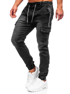 Μαύρο ανδρικό τζιν jogger cargo παντελόνι Bolf TF059
