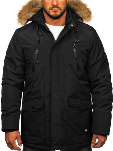 Μαύρο ανδρικό χειμερινό μπουφάν παρκά αλάσκα Bolf WX032