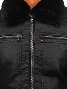 Μαύρο δερμάτινο μπουφάν ανδρικό με γούνα Bolf 11Z8013