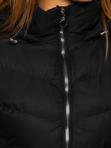 Μαύρο καπιτονέ μπουφάν γυναικείο χειμερινό με κουκούλα Bolf 5M726