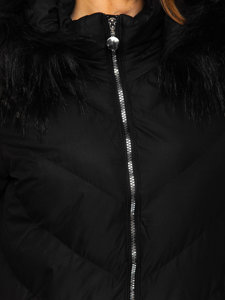 Μαύρο καπιτονέ μπουφάν γυναικείο χειμερινό με κουκούλα Bolf 5M727