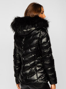 Μαύρο καπιτονέ χειμερινό μπουφάν γυναικείο με κουκούλα Bolf 5M773
