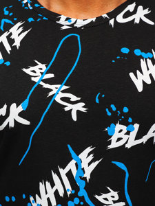 Μαύρο-μπλε ανδρικό t-shirt με εκτύπωση Bolf 14939