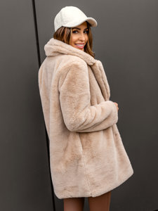 Μπεζ γυναικείο παλτό από απομίμηση δέρματος προβάτου Bolf 21131