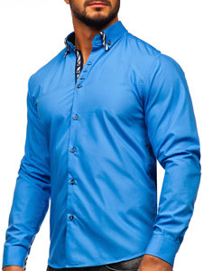 Μπλε ανδρικό μακρυμάνικο πουκάμισο Bolf 3762
