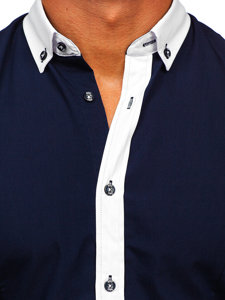Μπλε μαρέν ανδρικό κομψό μακρυμάνικο πουκάμισο Bolf 21750