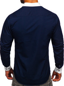 Μπλε μαρέν ανδρικό κομψό μακρυμάνικο πουκάμισο Bolf 21750