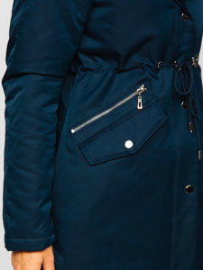 Μπλε μαρέν γυναικείο χειμερινό μπουφάν παρκά με κουκούλα Bolf 5M762