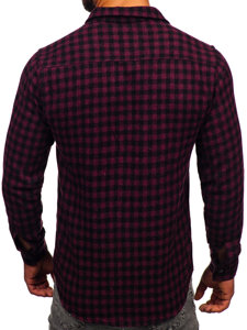 Μπορντό ανδρικό καρό φανελένιο πουκάμισο με μακριά μανίκια Bolf 22701