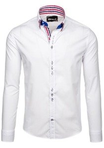 Koszula męska elegancka z długim rękawem biała Bolf 0926