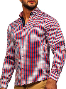 Koszula męska w kratę vichy z długim rękawem czerwona Bolf 4712