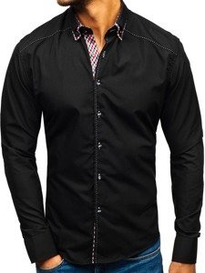 Koszula męska z długim rękawem czarna Bolf 3707