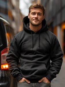 Μαύρο ανδρικό φούτερ με κουκούλα με θήκη καγκουρό Bolf 2009A