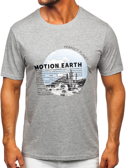 Γκρι βαμβακερό ανδρικό t-shirt με στάμπα Bolf MPO3466