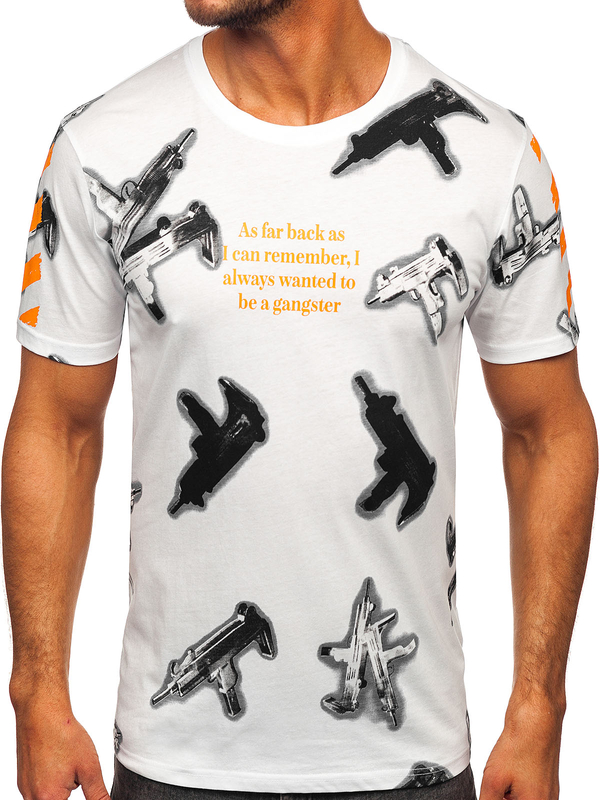 Λευκό βαμβακερό ανδρικό t-shirt με στάμπα Bolf MPO3471