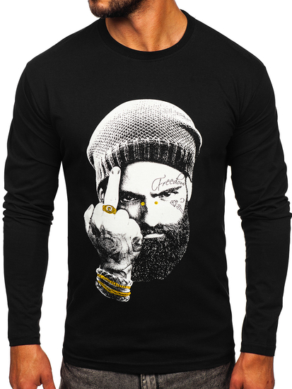 Μαύρο μακρυμάνικο μπλουζάκι ανδρικό με στάμπα Bolf 146742