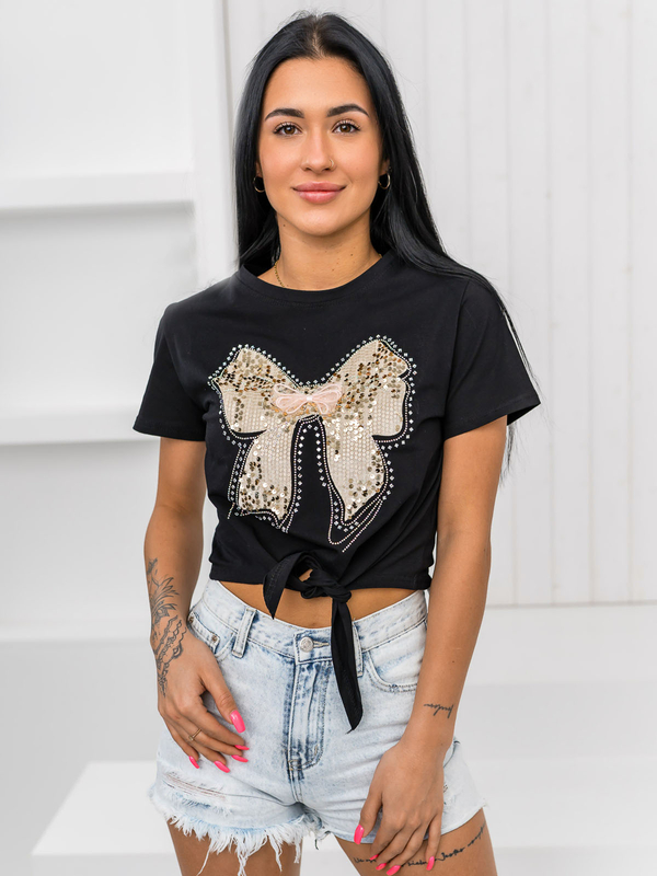 Μαύρο γυναικείο t-shirt με εφαρμογή Bolf 96T612