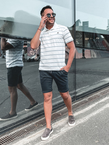 Λευκό ανδρικό ριγέ πόλο μπλουζάκι Bolf 14954