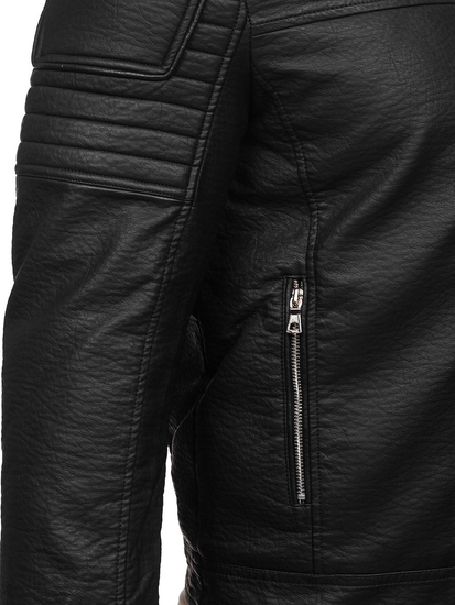 Μαύρο ανδρικό δερμάτινο μπουφάν με γούνα Bolf 11Z8013
