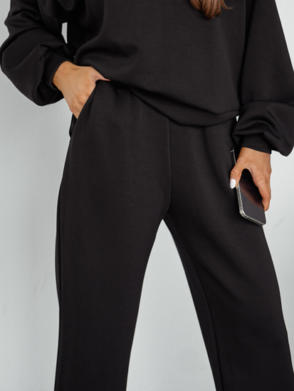 Γυναικεία αθλητική φόρμα 2 τεμαχίων με κουκούλα από βούτυρο Μαύρος Bolf 525