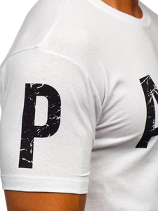 Ανδρικό μπλουζάκι με στάμπα από βαμβάκι Λευκό Bolf 1180