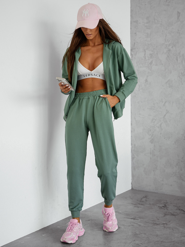 Γυναικεία αθλητική φόρμα 2 τεμαχίων με κουκούλα Khaki Bolf 821110