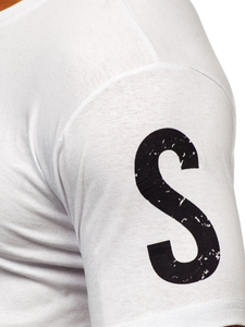 Ανδρικό μπλουζάκι με στάμπα από βαμβάκι Λευκό Bolf 1180