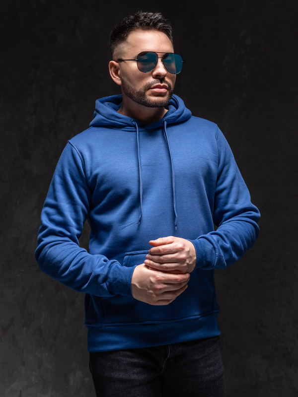 Ανδρικό φούτερ με κουκούλα μπλε αραβοσίτου καγκουρό Bolf 2009A1