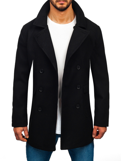 Μαύρο κοντό διπλόκουμπο παλτό ανδρικό χειμερινό Bolf 11Z8215A2
