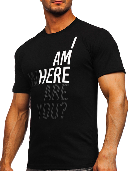 Ανδρικό μαύρο βαμβακερό μπλουζάκι με αποτύπωμα Bolf 0404T