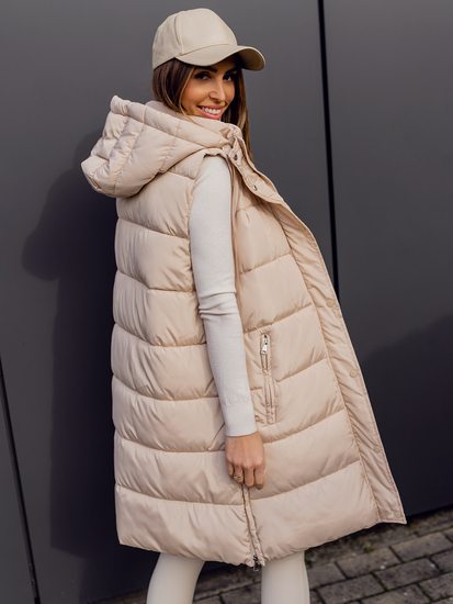 Μπεζ γυναικείο μακρύ καπιτονέ γιλέκο Bolf 81276