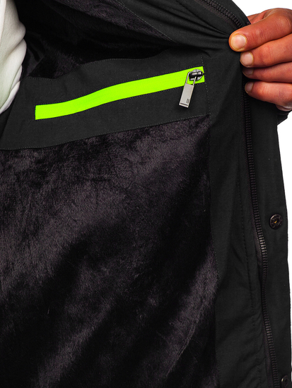 Μαύρο καπιτονέ ανδρικό χειμερινό μπουφάν Bolf 22M55