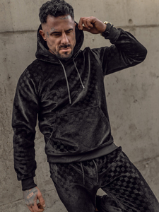 Μαύρο βελουτέ σετ φόρμας με την κουκούλα Bolf 3A82-A