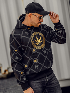 Μαύρο με εκτύπωση ανδρικό φούτερ με κουκούλα Bolf HM630