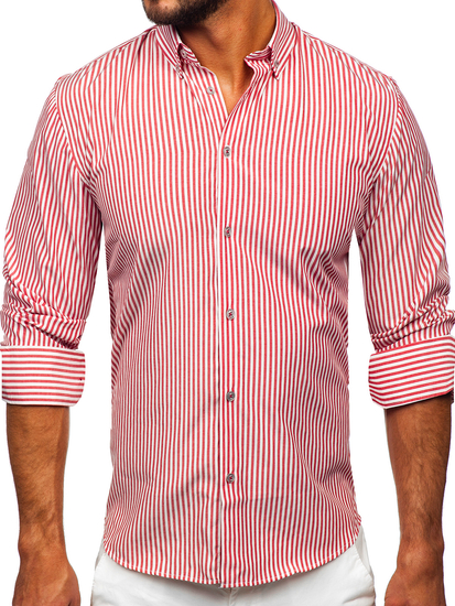 Κοραλλί ανδρικό μακρυμάνικο ριγέ πουκάμισο Bolf 22731