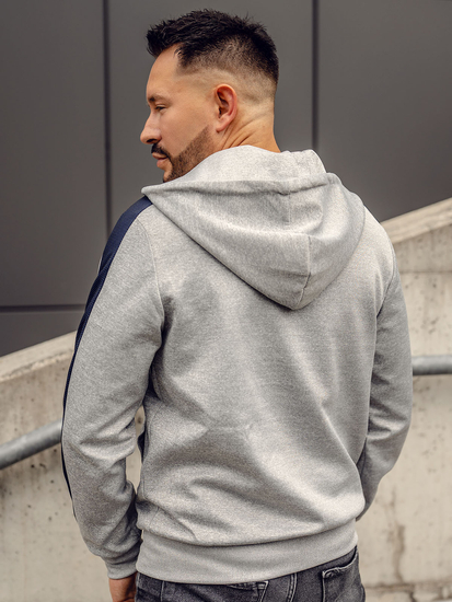 Γκρι ανδρικό φούτερ με φερμουάρ και κουκούλα Bolf 27B8121