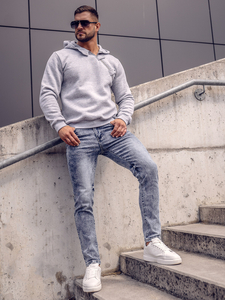 Σκούρο γκρι χοντρό ανδρικό φούτερ με κουκούλα Bolf 06A