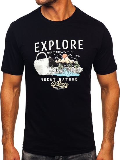 Μαύρο βαμβακερό ανδρικό t-shirt με στάμπα Bolf MPO3485