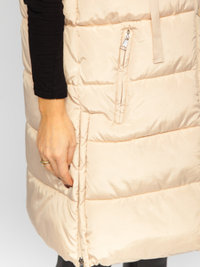 Μπεζ γυναικείο μακρύ καπιτονέ γιλέκο Bolf 81276