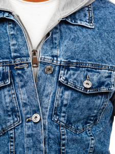 Μπλε μπουφαν τζιν ανδρικο με κουκουλα Bolf HY1017