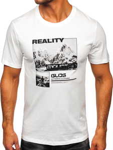 Λευκό βαμβακερό ανδρικό t-shirt με στάμπα Bolf MPO3461