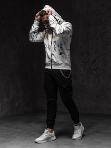 Λευκό ανδρικό φούτερ με φερμουάρ και κουκούλα Bolf 27B8125A1