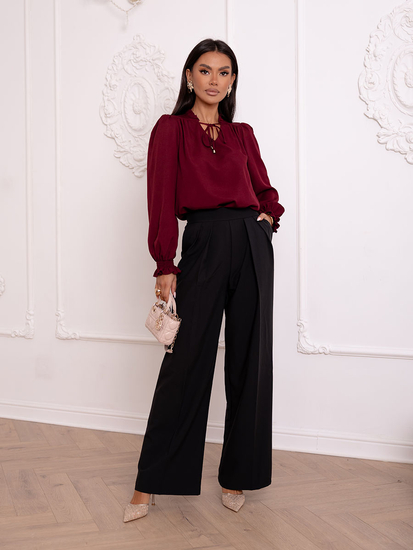 Γυναικεία Κομψή Μπλούζα με Γραβάτα Κόκκινο κρασί Bolf 546