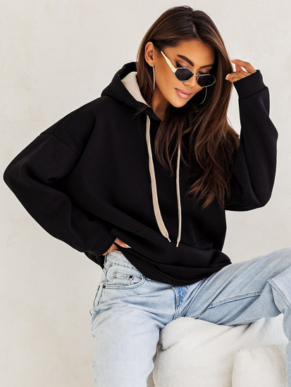 Γυναικείο ζεστό φούτερ με κουκούλα τύπου καγκουρό Μαύρος Bolf 82131